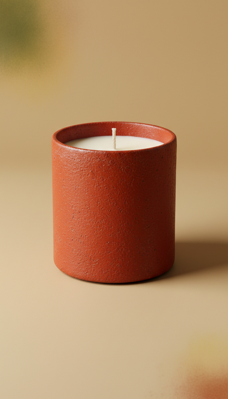 Rust Red Campfire Candle, Three-quarter angle as default for candles and diffusers: shows label, vessel texture, and...