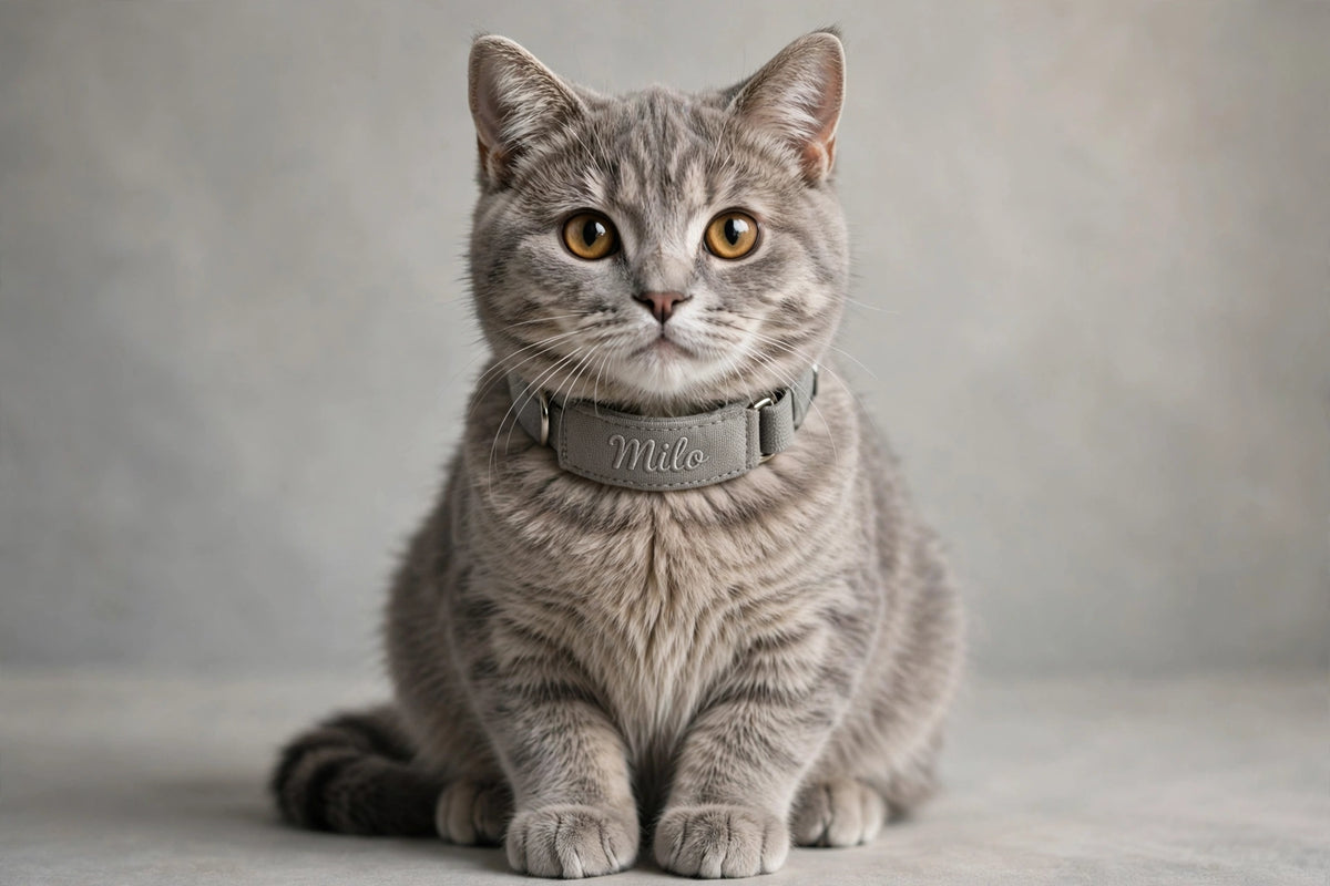 Stone Grey Cat Collar with Name Embroidery