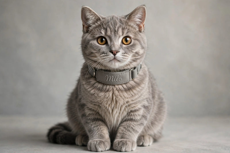 Stone Grey Cat Collar with Name Embroidery