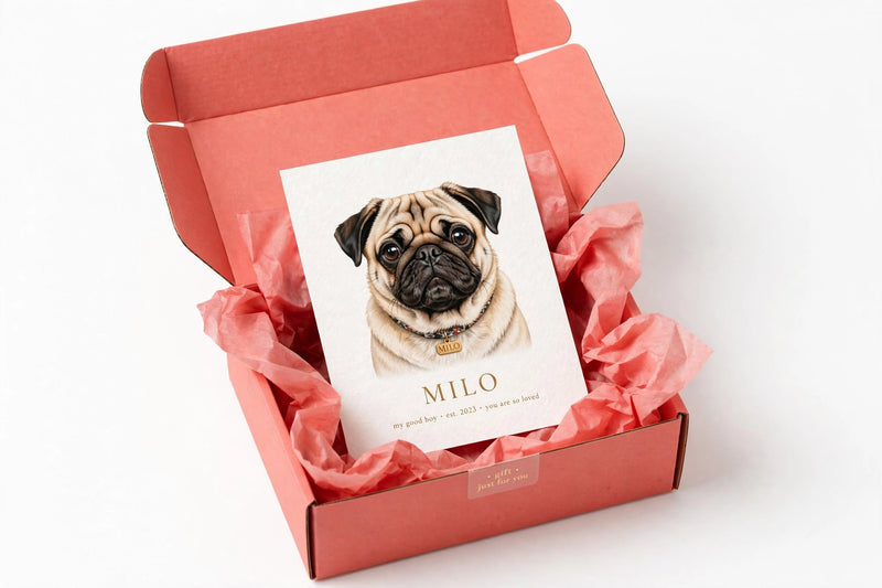 Personalized Pet Portrait with Coral Gift Packaging